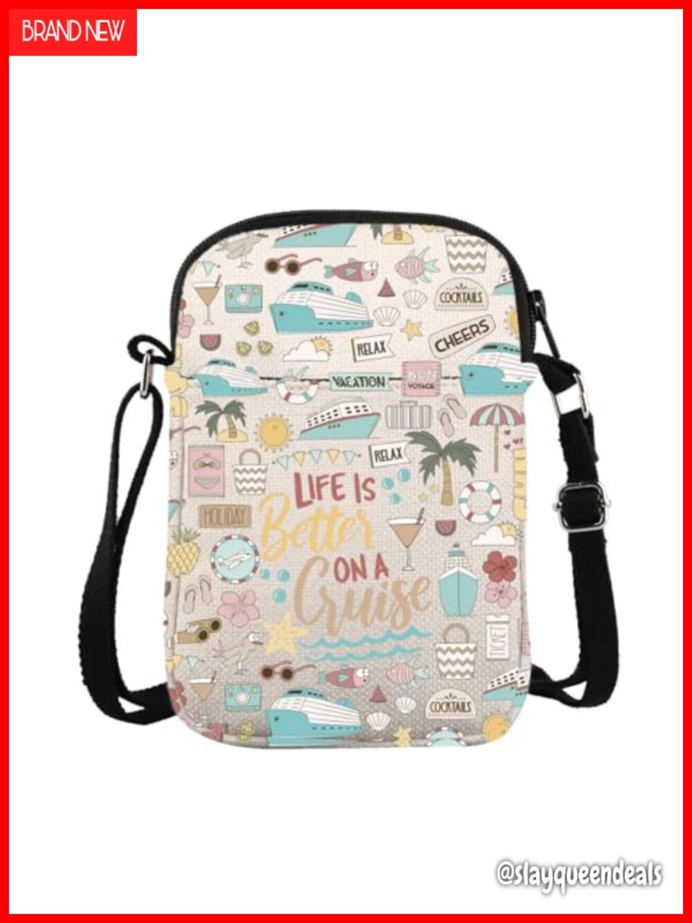 Waterproof Polyester Crossbody Messenger Bag Cruise Vacation Travel Purse